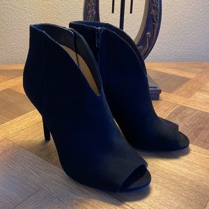 Michael Kors black suede peep toe high stiletto heeled dressy boots